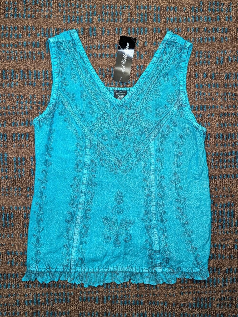 Womens Boho Turquoise Embroidered Sleeveless Camisole